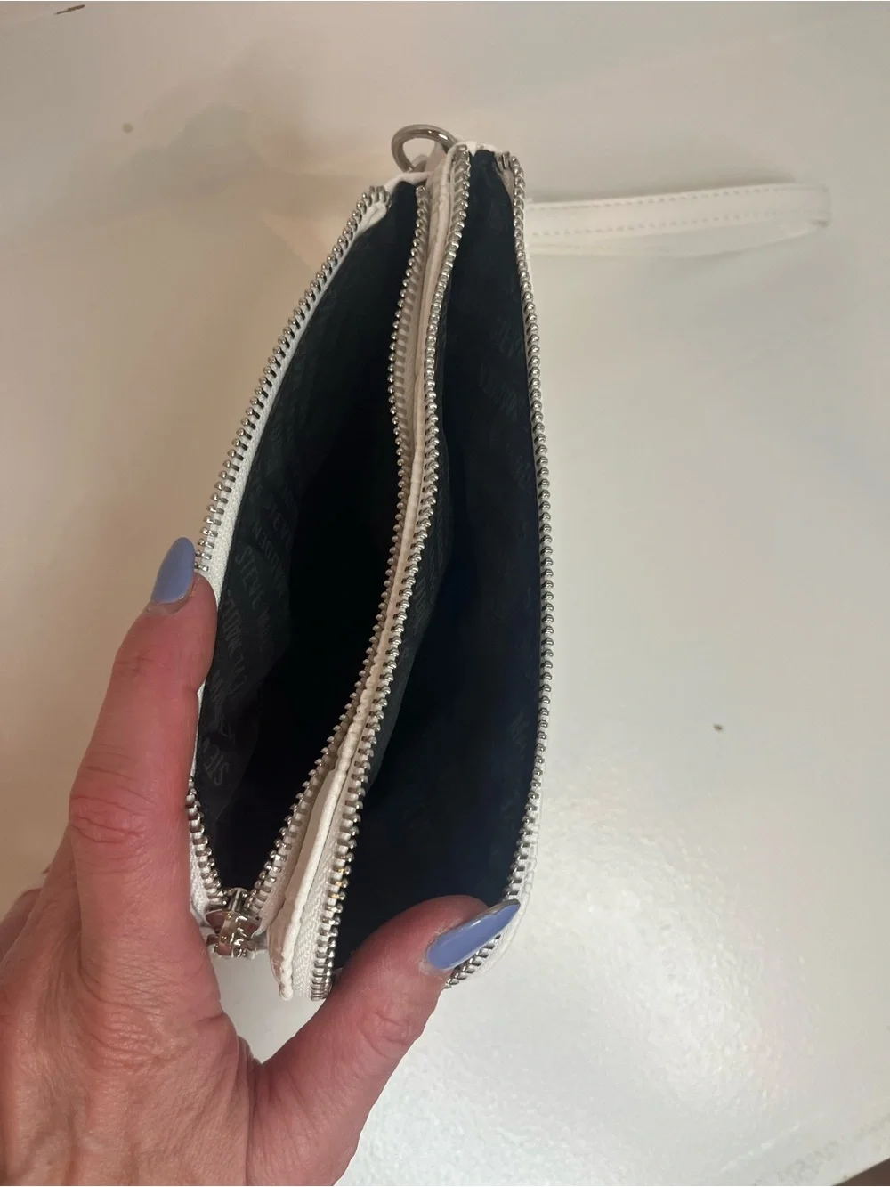 Steve Madden White Textured Wristlet Clutch